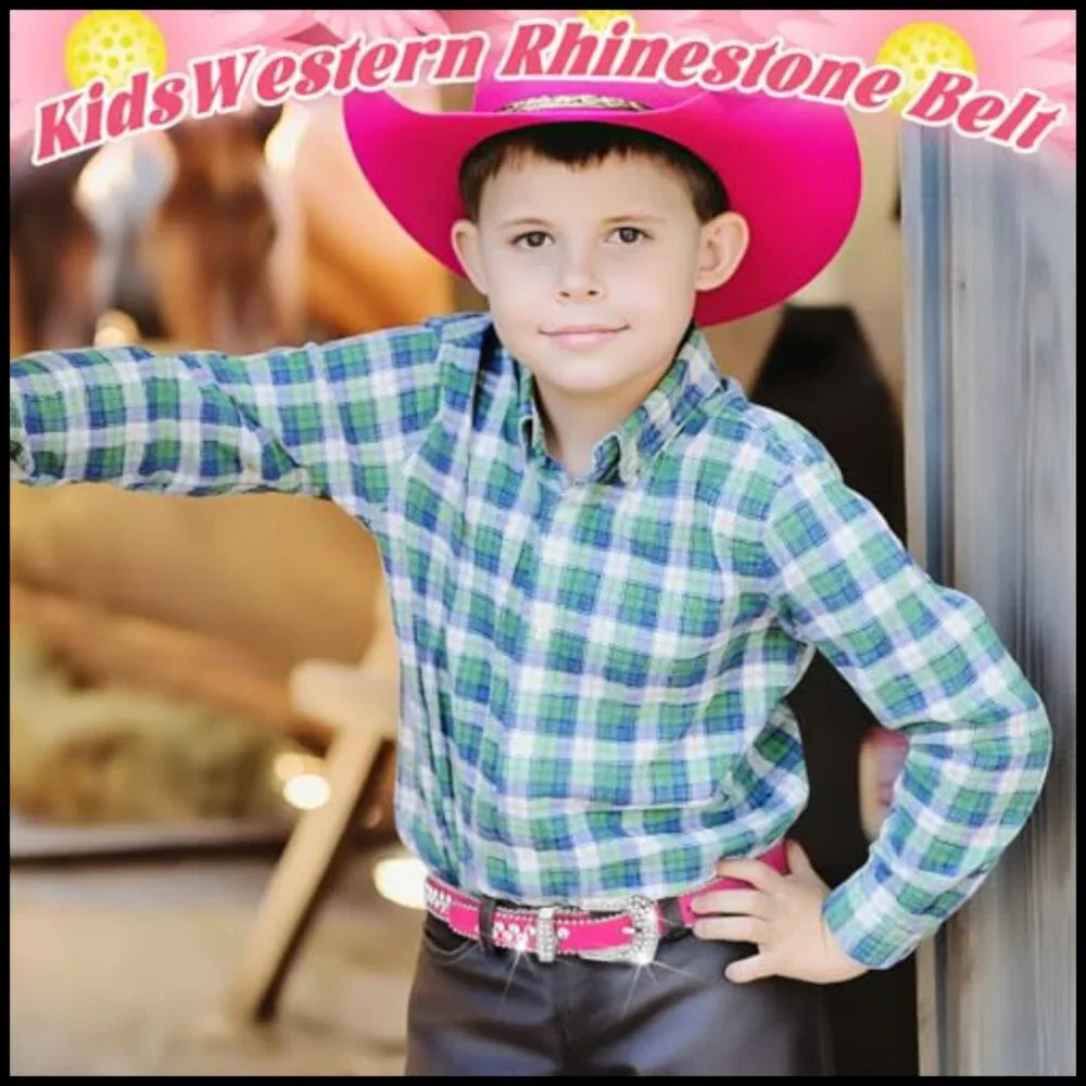 2 Pcs Kids Rhinestone Belt Girls Western Cowboy Belt with Bling Diamond Studded
